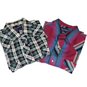 Wrangler X-LONG Tails 17 Western Cowboy Pearl Snap Rodeo Rancher Shirts 2PC Lot